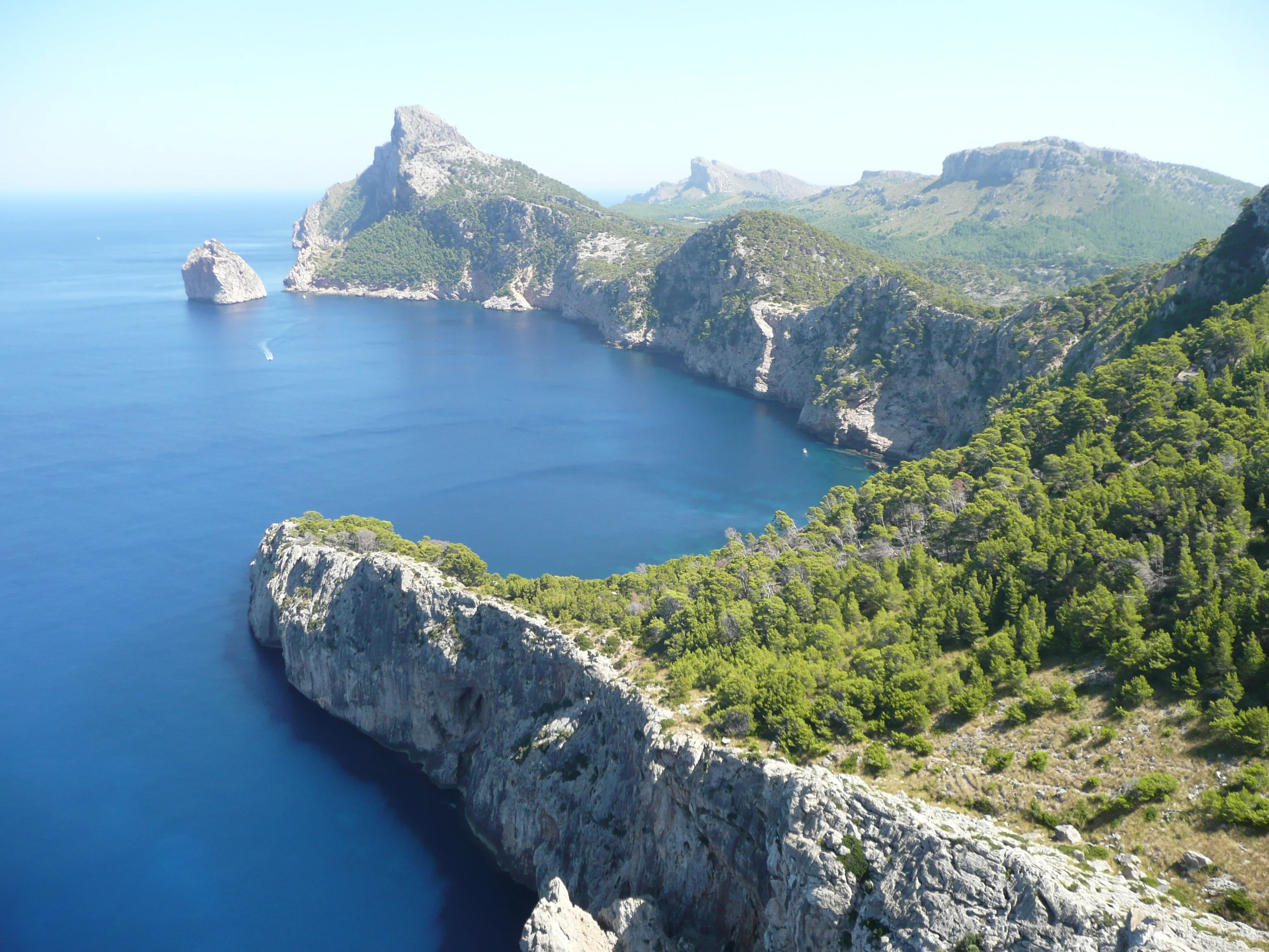 The dramatic rocky cliffs of Cap de Formentor at Mallorca's northern tip with deep blue sea below