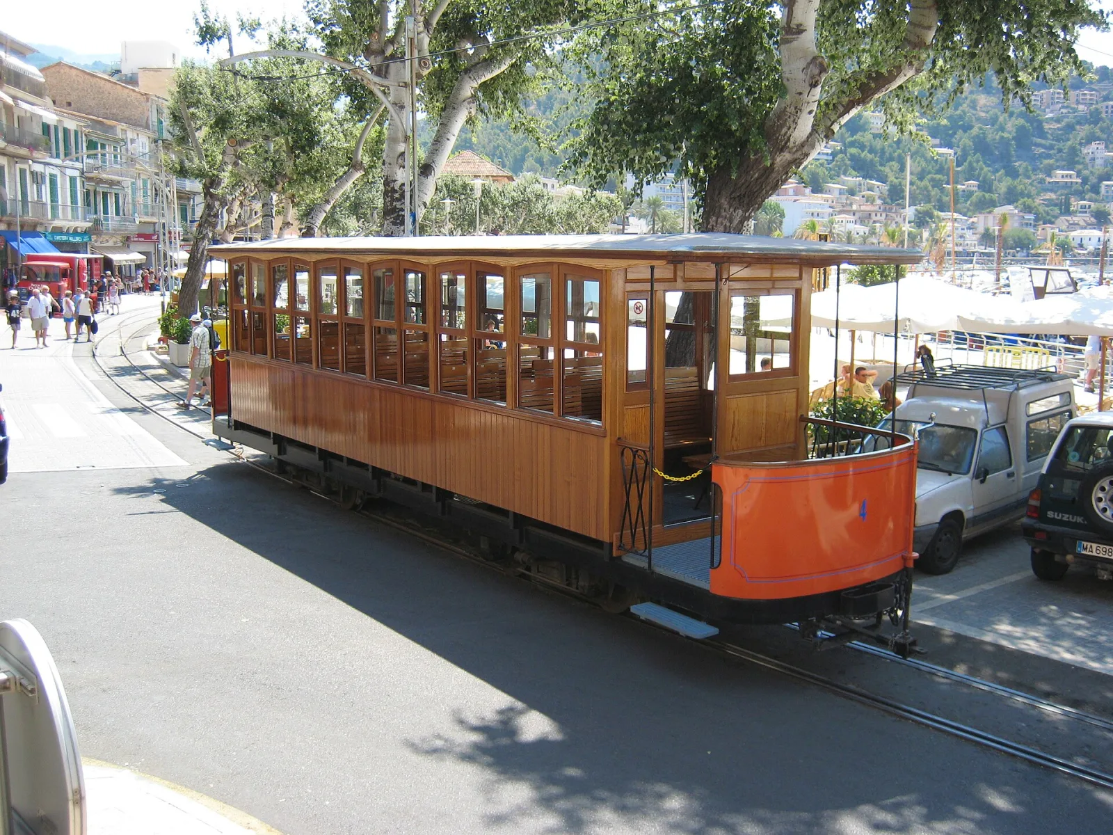 The vintage tram running along the seafront at Port de Sóller